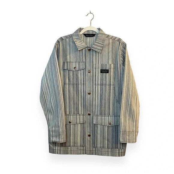 NWOT Raised by Wolves Renfrew Work Jacket in Blue/White Hickory Stripe Size M - Picture 11 of 15